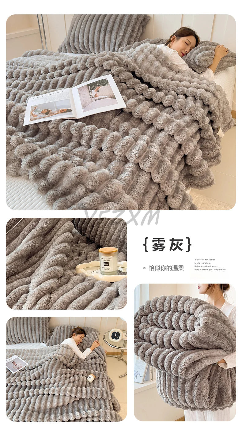 Solid Thickened Wide Striped Flannel Multifunctional Blanket, Can Be Used As Bed Sheet Cover Blanket, Sofa Blanket,nap Blanket