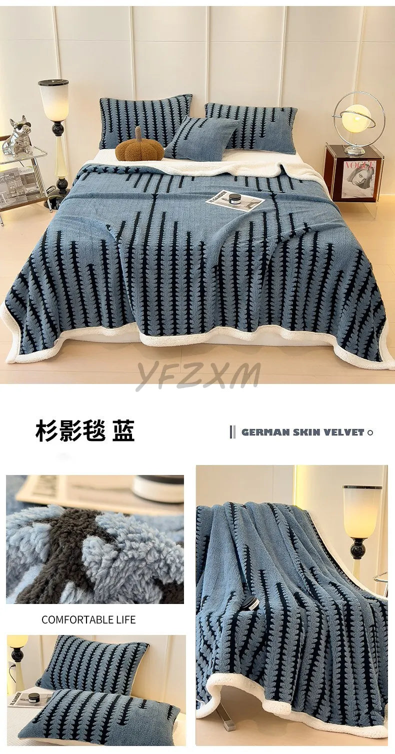 Thicken Warm Flannel Blanket Super Soft Fluffy Queen Blanket Single Double Size Cozy Skin-friendly Multifunctional Nap Blanket
