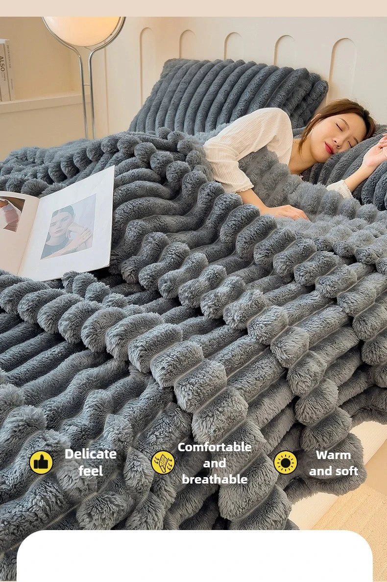 Solid Thickened Wide Striped Flannel Multifunctional Blanket, Can Be Used As Bed Sheet Cover Blanket, Sofa Blanket,nap Blanket