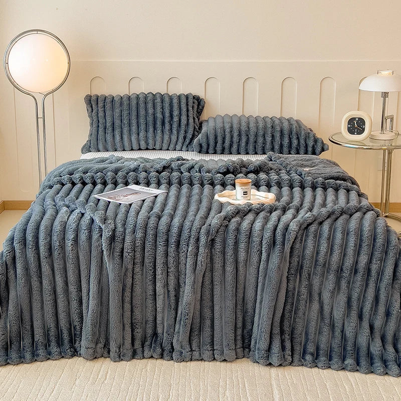 Solid Thickened Wide Striped Flannel Multifunctional Blanket, Can Be Used As Bed Sheet Cover Blanket, Sofa Blanket,nap Blanket
