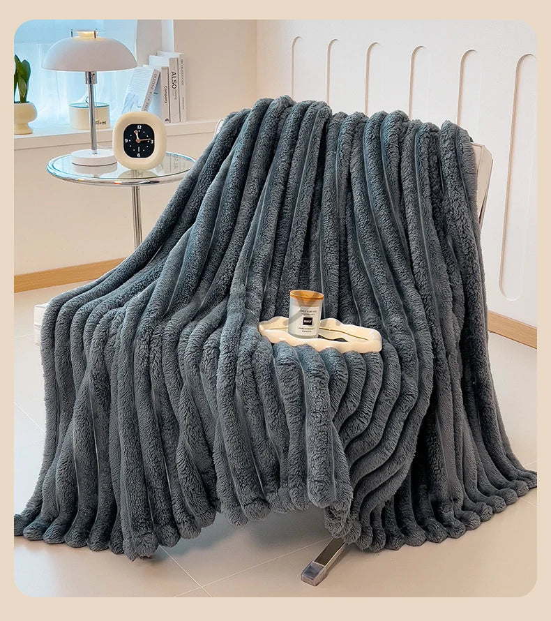 Solid Thickened Wide Striped Flannel Multifunctional Blanket, Can Be Used As Bed Sheet Cover Blanket, Sofa Blanket,nap Blanket