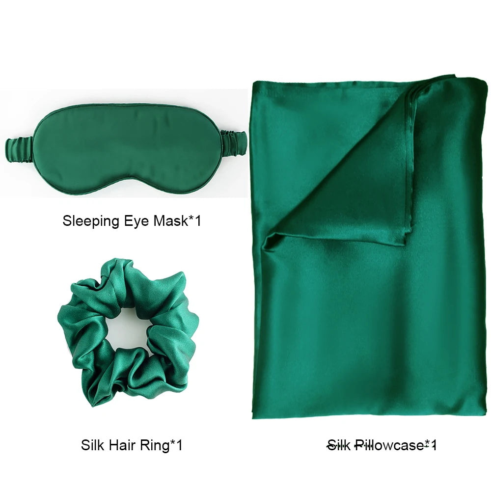 Zipper Natural Silk Pillowcase Matched Sleep Mask Hair Scrunchie Gift Set Both Sides 100% Mulberry Silk for Healthy&Good Sleep