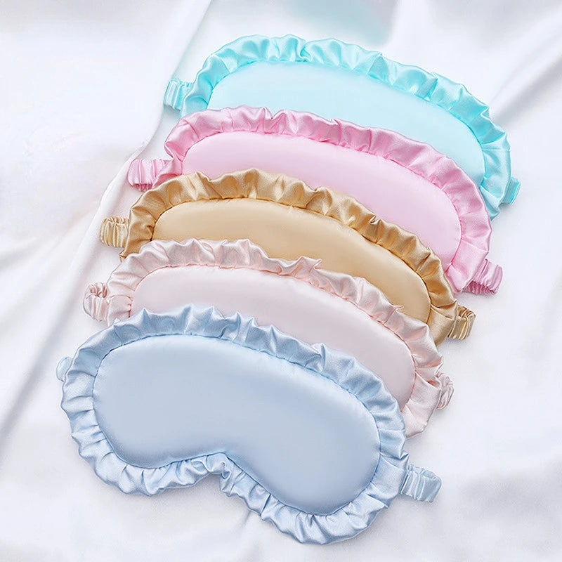 Silk Ruffle Sleep Eye Mask Soft Sleeping Eye Covers Multicolor Night Dream Blackout Eye Patches for Woman Man to Sleep Better