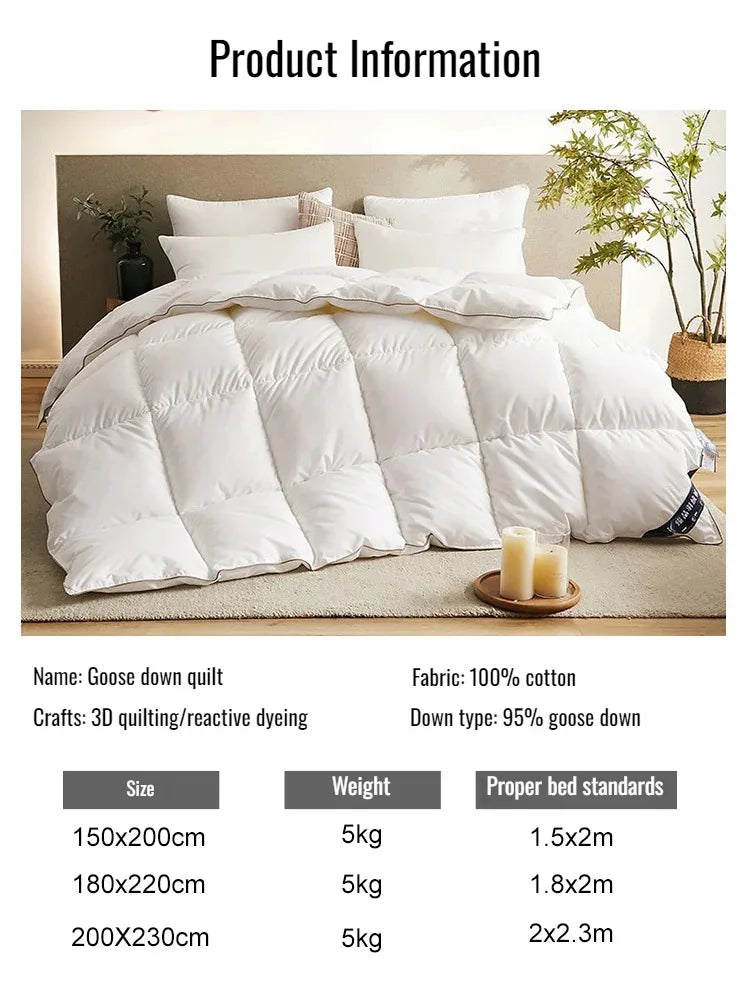 Couette épaisse en duvet d'oie blanche 95%, couette confortable et respirante, cadeau idéal pour les étudiants, noyau de couette épais en coton d'hiver