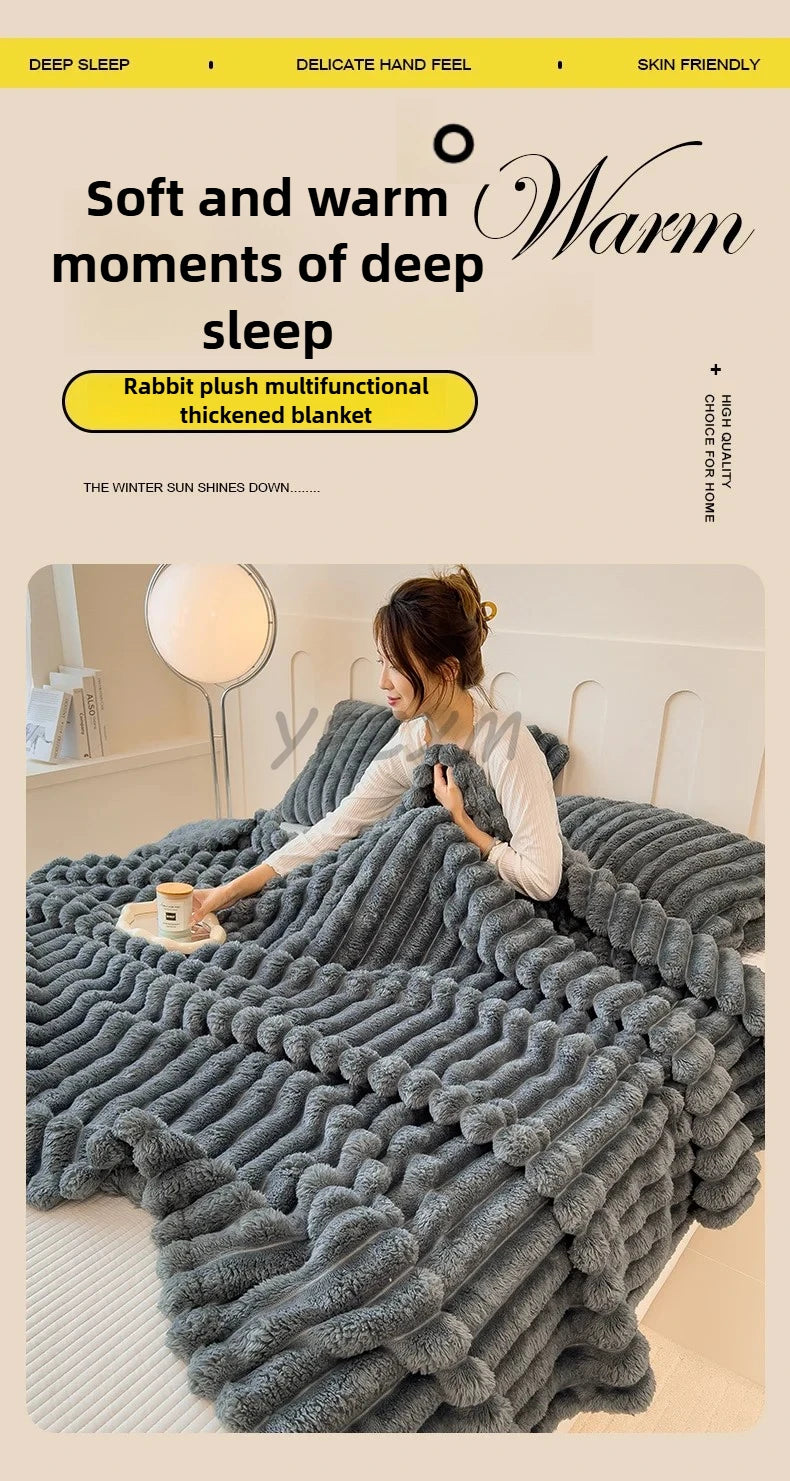 Solid Thickened Wide Striped Flannel Multifunctional Blanket, Can Be Used As Bed Sheet Cover Blanket, Sofa Blanket,nap Blanket