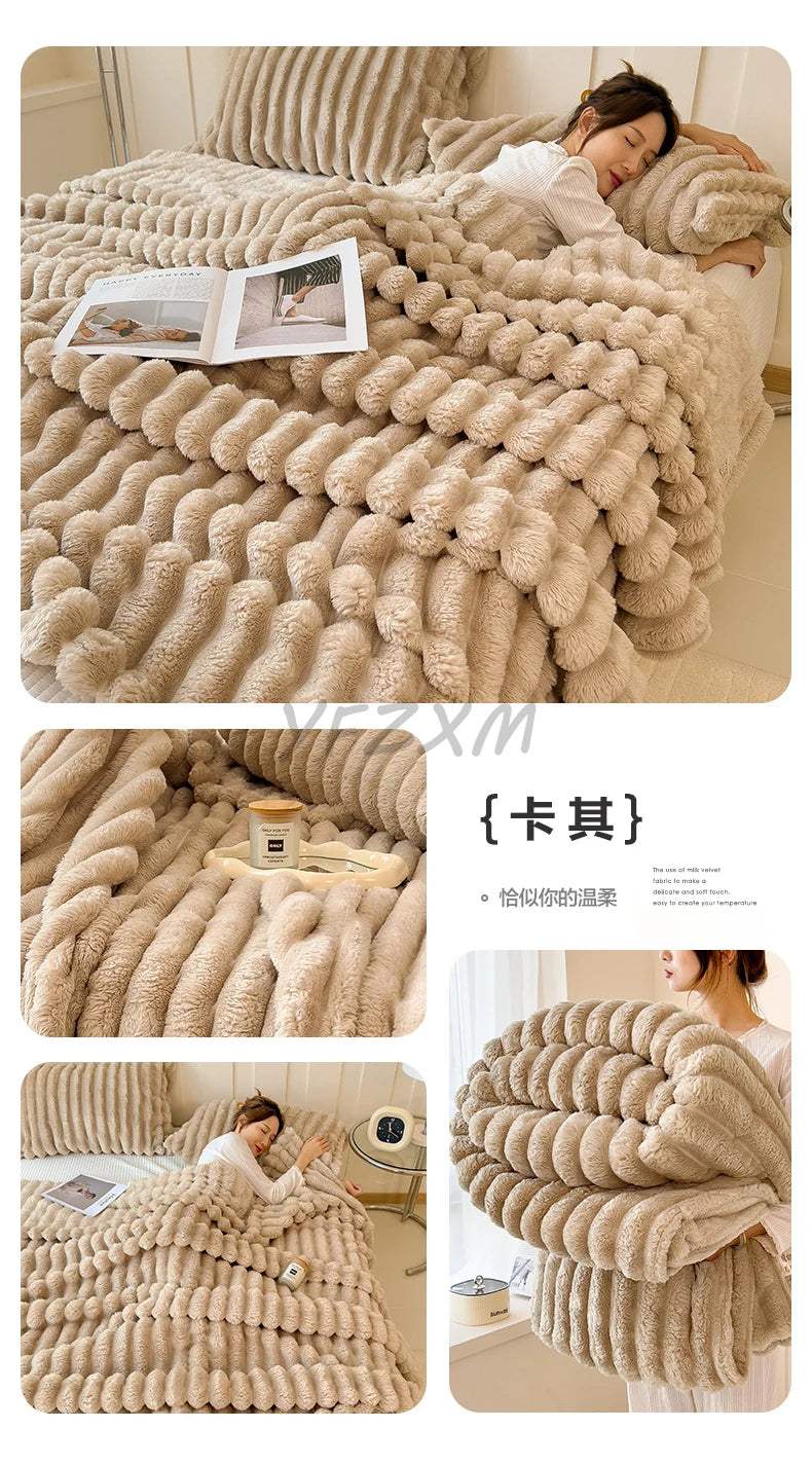 Solid Thickened Wide Striped Flannel Multifunctional Blanket, Can Be Used As Bed Sheet Cover Blanket, Sofa Blanket,nap Blanket