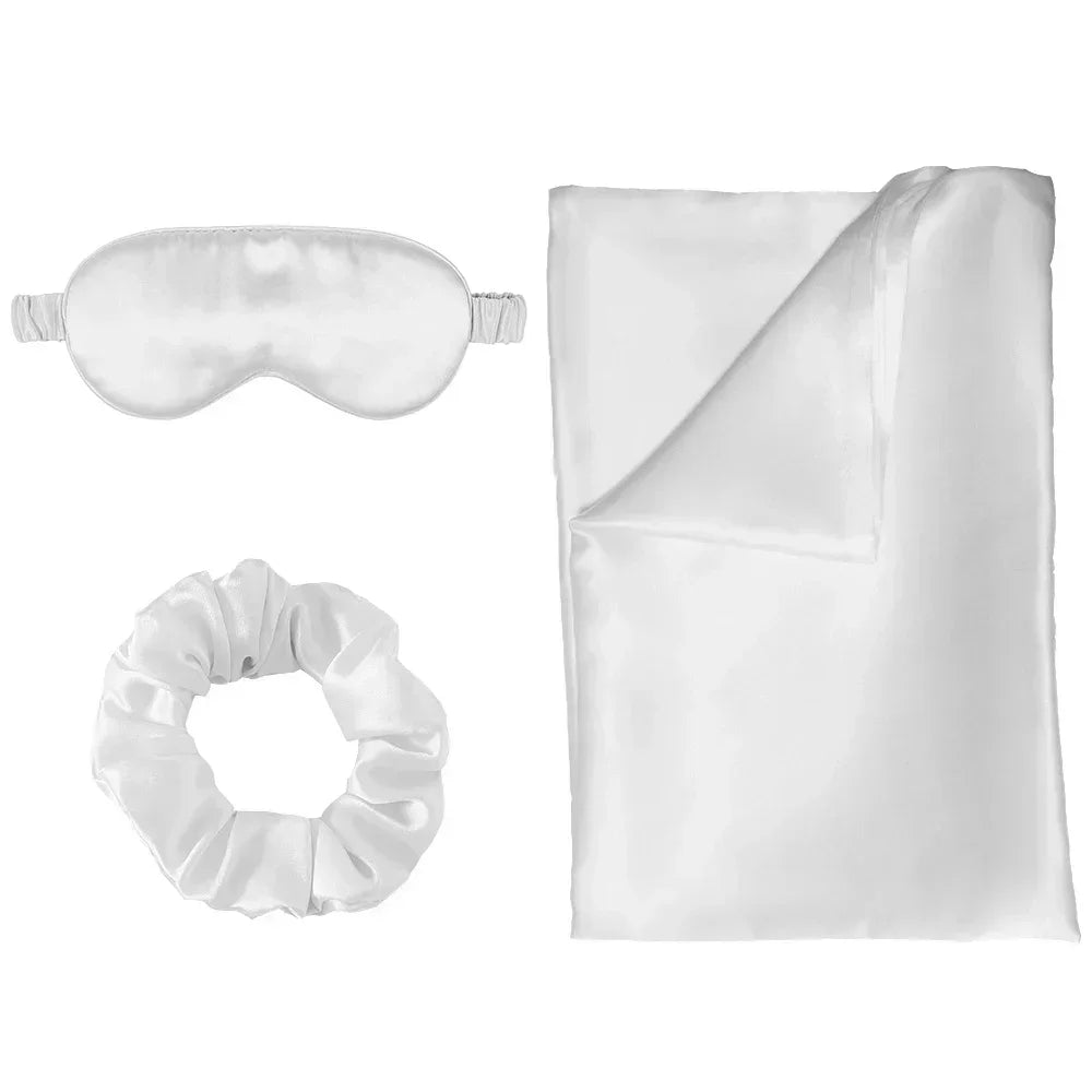 Zipper Natural Silk Pillowcase Matched Sleep Mask Hair Scrunchie Gift Set Both Sides 100% Mulberry Silk for Healthy&Good Sleep