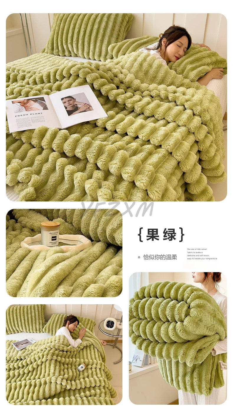 Solid Thickened Wide Striped Flannel Multifunctional Blanket, Can Be Used As Bed Sheet Cover Blanket, Sofa Blanket,nap Blanket