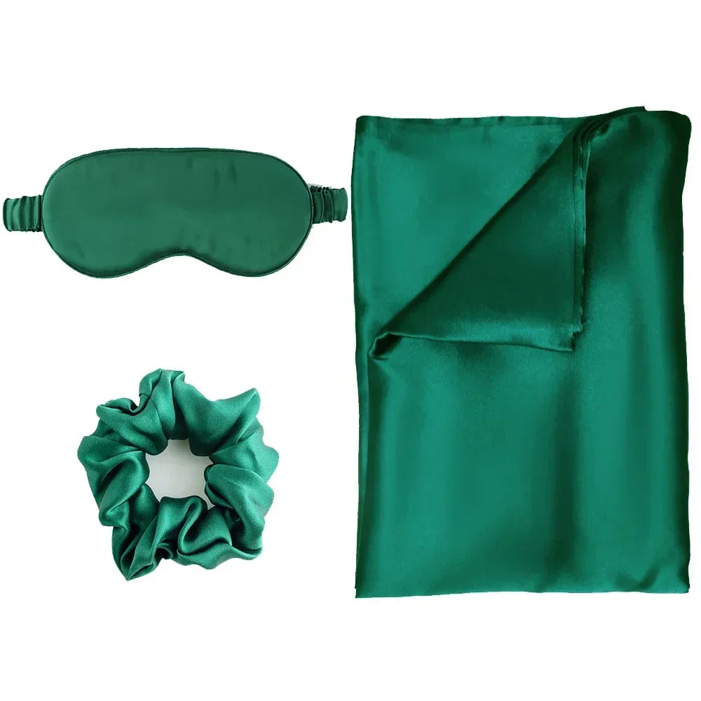 Zipper Natural Silk Pillowcase Matched Sleep Mask Hair Scrunchie Gift Set Both Sides 100% Mulberry Silk for Healthy&Good Sleep
