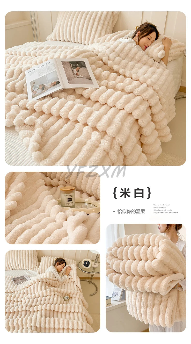 Solid Thickened Wide Striped Flannel Multifunctional Blanket, Can Be Used As Bed Sheet Cover Blanket, Sofa Blanket,nap Blanket