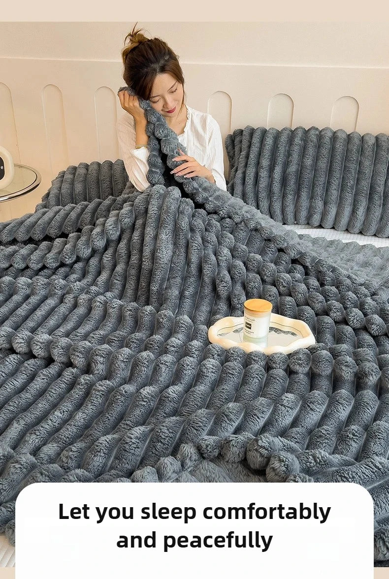 Solid Thickened Wide Striped Flannel Multifunctional Blanket, Can Be Used As Bed Sheet Cover Blanket, Sofa Blanket,nap Blanket