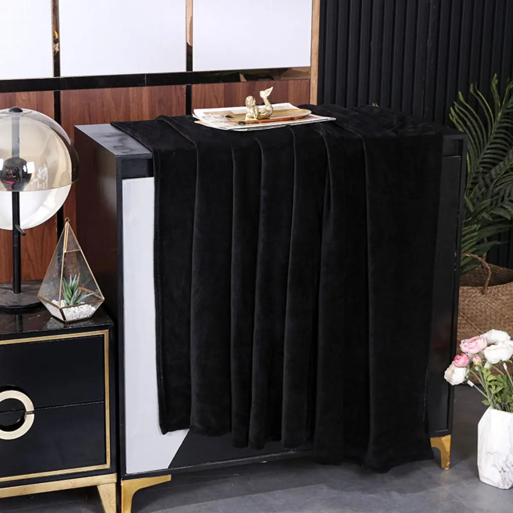 1 couverture de couleur unie avec polaire épaisse, adaptée à toutes les saisons, lavable en machine