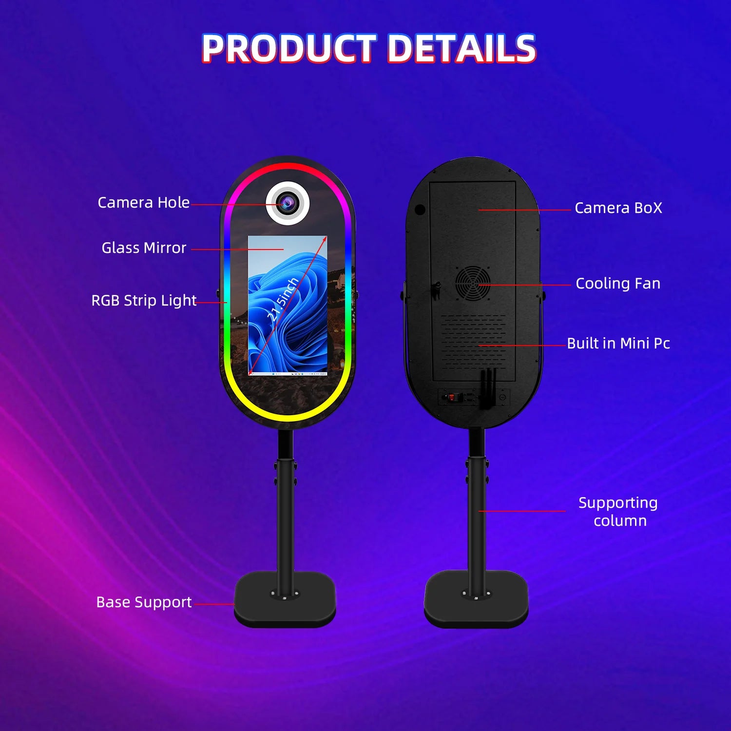 40inch Mirror Selfie Photobooth 21.5 Inch Touch Screen Magic Mirror Photo Booth DSLR Photo Booth with Flight Case for Partys