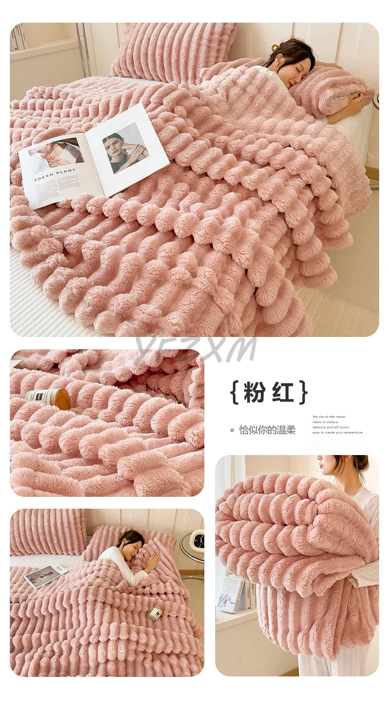 Solid Thickened Wide Striped Flannel Multifunctional Blanket, Can Be Used As Bed Sheet Cover Blanket, Sofa Blanket,nap Blanket