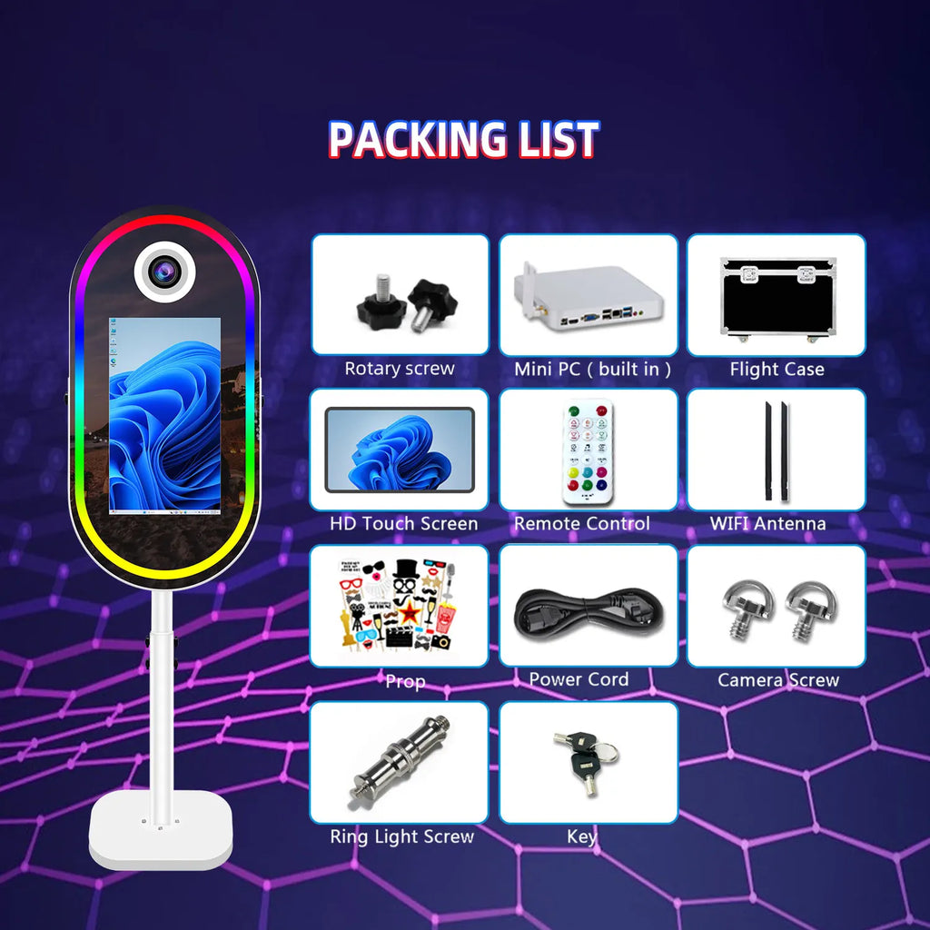 40inch Mirror Selfie Photobooth 21.5 Inch Touch Screen Magic Mirror Photo Booth DSLR Photo Booth with Flight Case for Partys