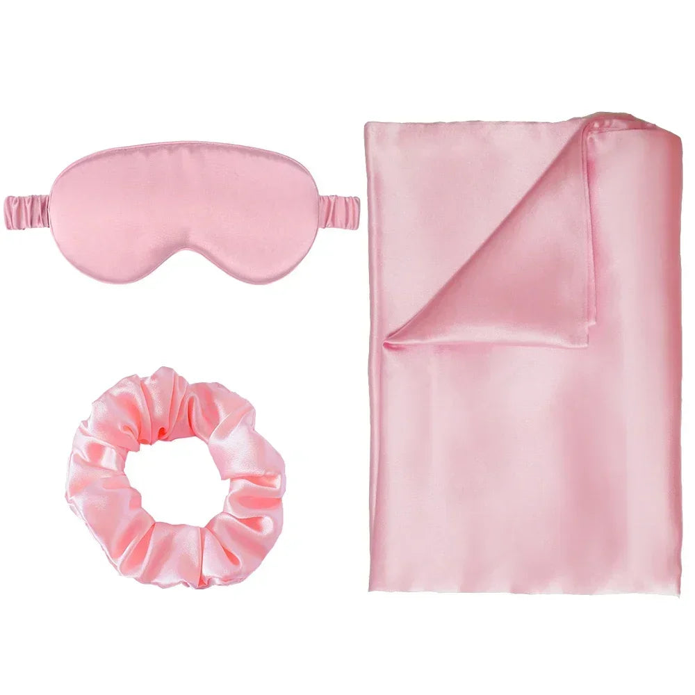 Zipper Natural Silk Pillowcase Matched Sleep Mask Hair Scrunchie Gift Set Both Sides 100% Mulberry Silk for Healthy&Good Sleep