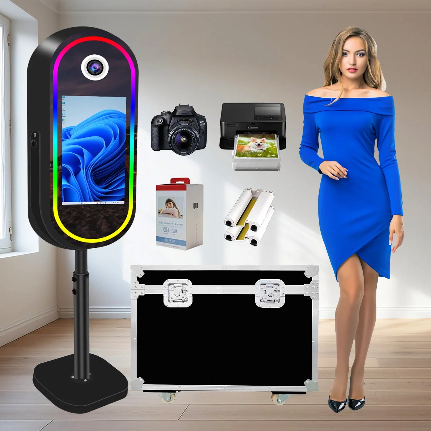 40inch Mirror Selfie Photobooth 21.5 Inch Touch Screen Magic Mirror Photo Booth DSLR Photo Booth with Flight Case for Partys