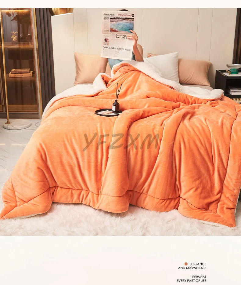 Couverture en Imitation de laine d'agneau Super douce, Double reine, de haute qualité, confortable, en molleton de lait, pour canapé, automne et hiver