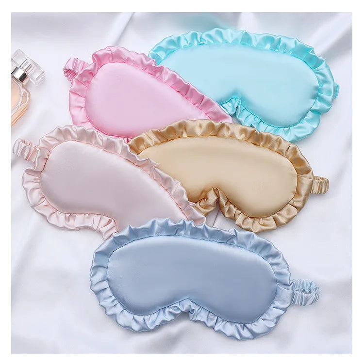 Silk Ruffle Sleep Eye Mask Soft Sleeping Eye Covers Multicolor Night Dream Blackout Eye Patches for Woman Man to Sleep Better