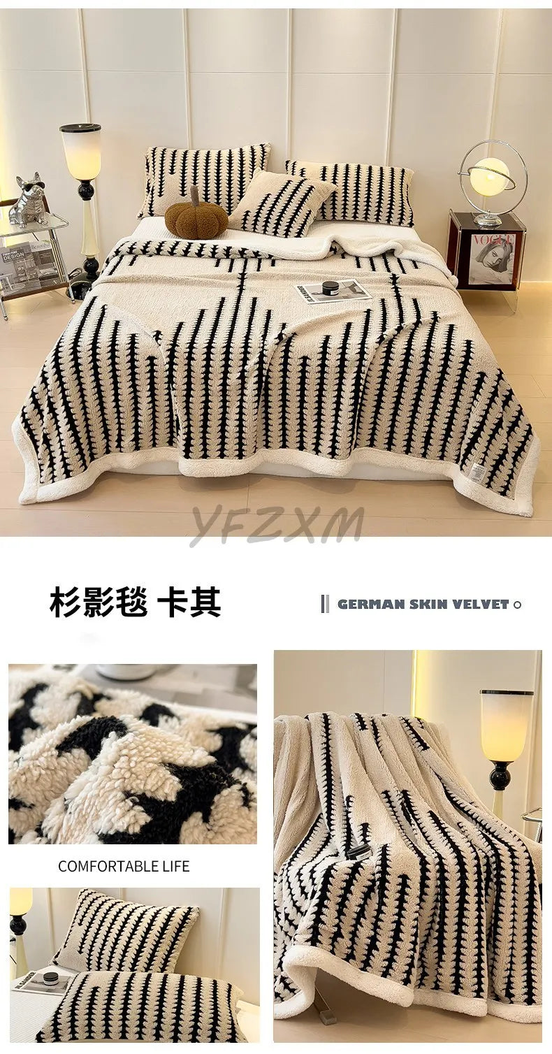 Thicken Warm Flannel Blanket Super Soft Fluffy Queen Blanket Single Double Size Cozy Skin-friendly Multifunctional Nap Blanket
