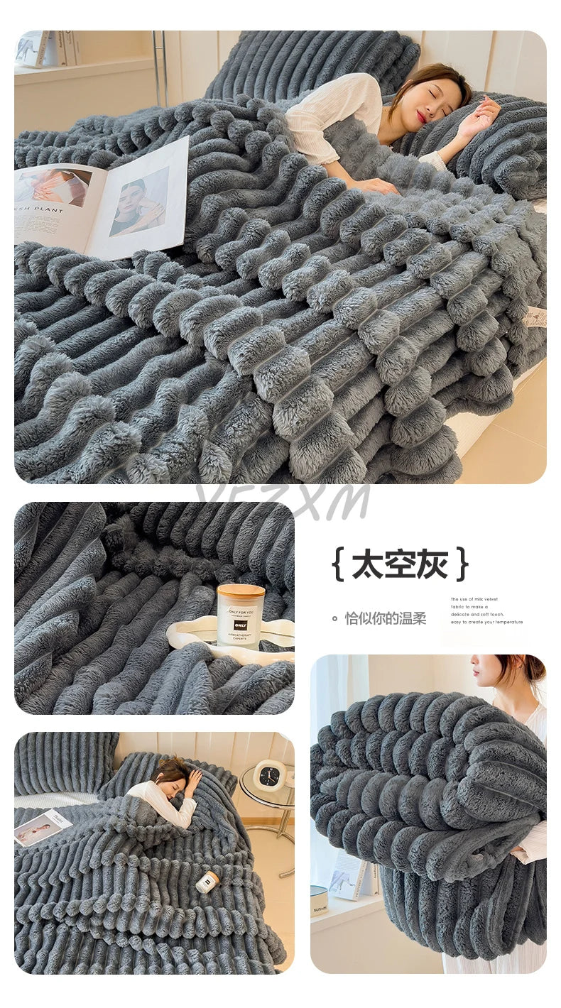 Solid Thickened Wide Striped Flannel Multifunctional Blanket, Can Be Used As Bed Sheet Cover Blanket, Sofa Blanket,nap Blanket
