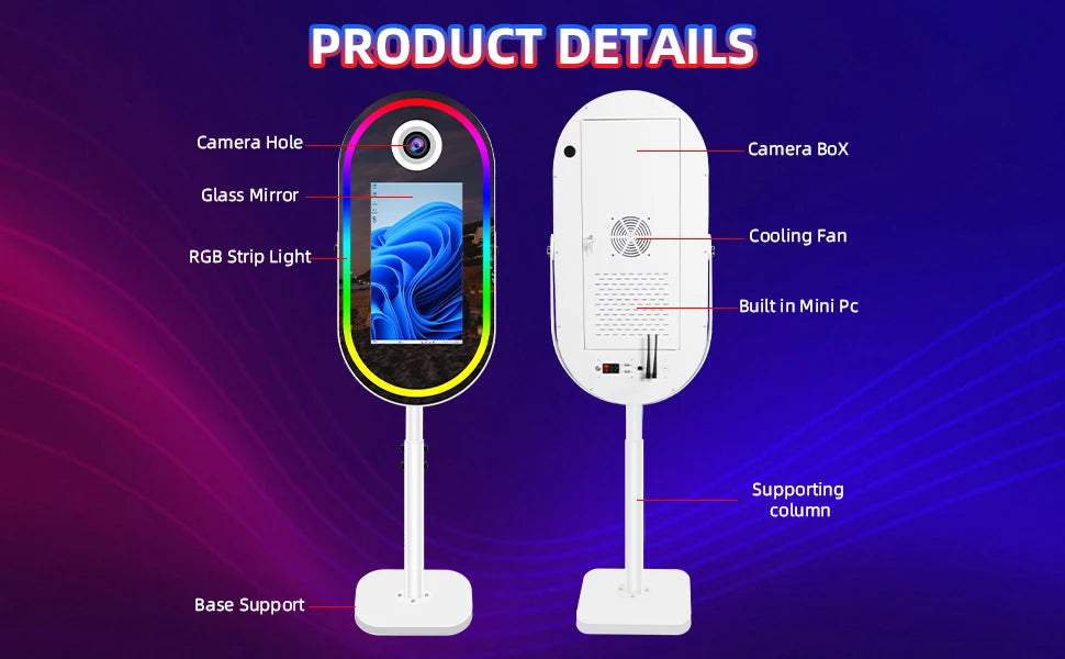 40inch Mirror Selfie Photobooth 21.5 Inch Touch Screen Magic Mirror Photo Booth DSLR Photo Booth with Flight Case for Partys