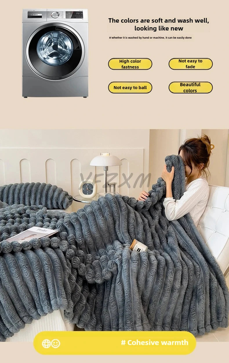 Solid Thickened Wide Striped Flannel Multifunctional Blanket, Can Be Used As Bed Sheet Cover Blanket, Sofa Blanket,nap Blanket