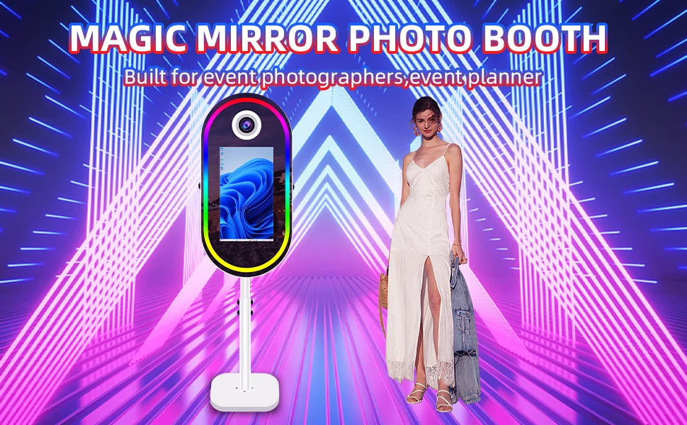 40inch Mirror Selfie Photobooth 21.5 Inch Touch Screen Magic Mirror Photo Booth DSLR Photo Booth with Flight Case for Partys