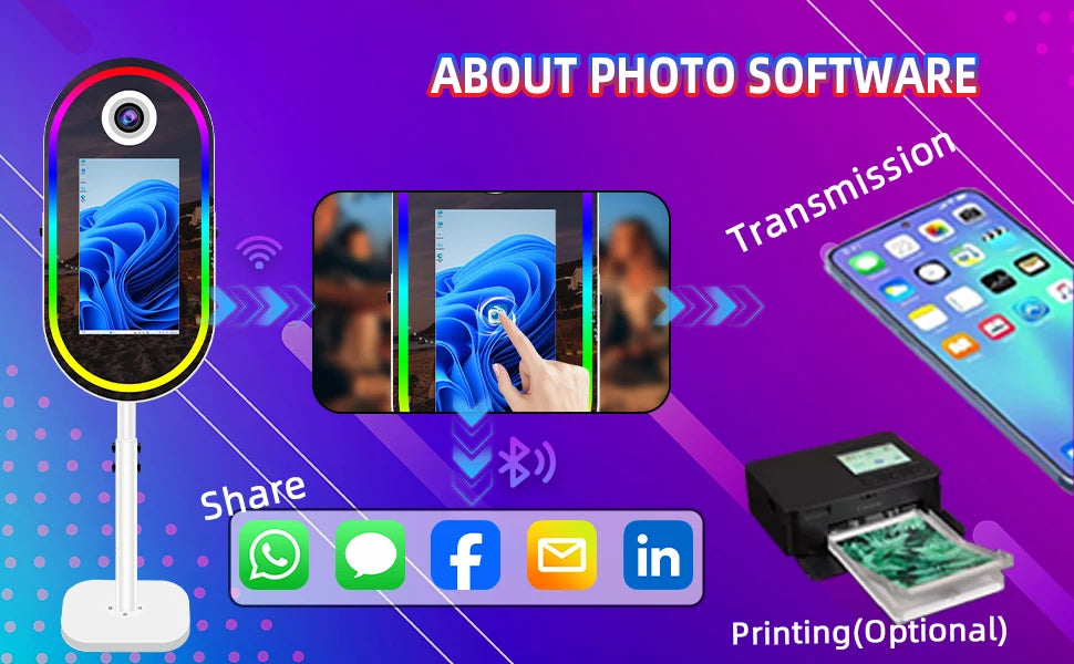 40inch Mirror Selfie Photobooth 21.5 Inch Touch Screen Magic Mirror Photo Booth DSLR Photo Booth with Flight Case for Partys