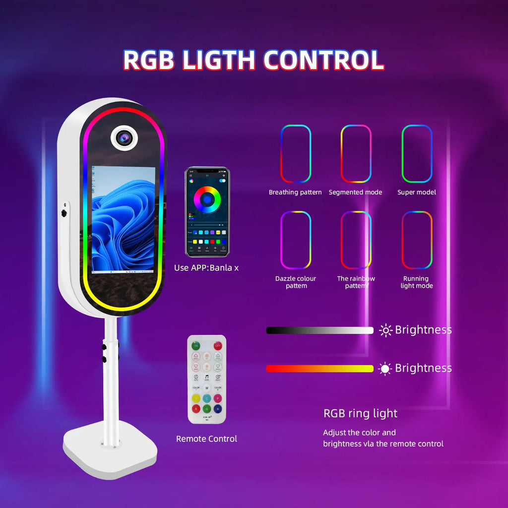 40inch Mirror Selfie Photobooth 21.5 Inch Touch Screen Magic Mirror Photo Booth DSLR Photo Booth with Flight Case for Partys