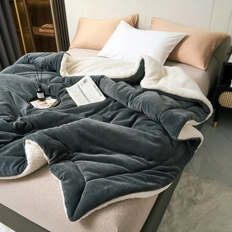 Couverture en Imitation de laine d'agneau Super douce, Double reine, de haute qualité, confortable, en molleton de lait, pour canapé, automne et hiver