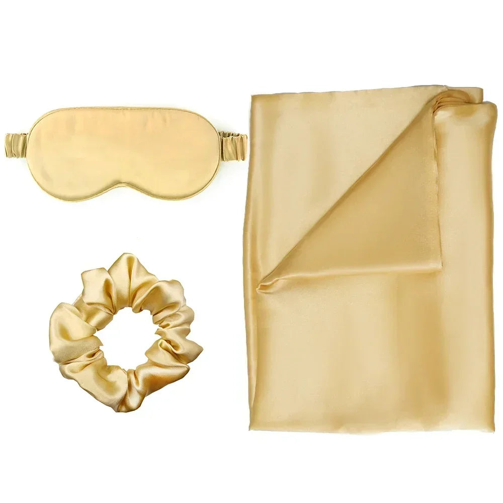 Zipper Natural Silk Pillowcase Matched Sleep Mask Hair Scrunchie Gift Set Both Sides 100% Mulberry Silk for Healthy&Good Sleep
