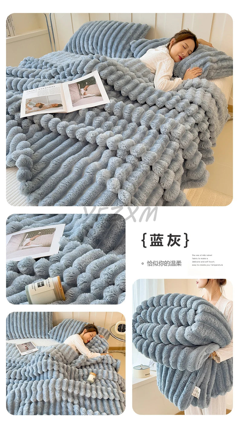 Solid Thickened Wide Striped Flannel Multifunctional Blanket, Can Be Used As Bed Sheet Cover Blanket, Sofa Blanket,nap Blanket