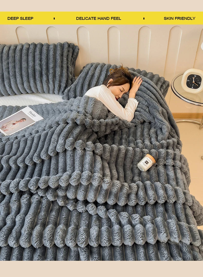 Solid Thickened Wide Striped Flannel Multifunctional Blanket, Can Be Used As Bed Sheet Cover Blanket, Sofa Blanket,nap Blanket