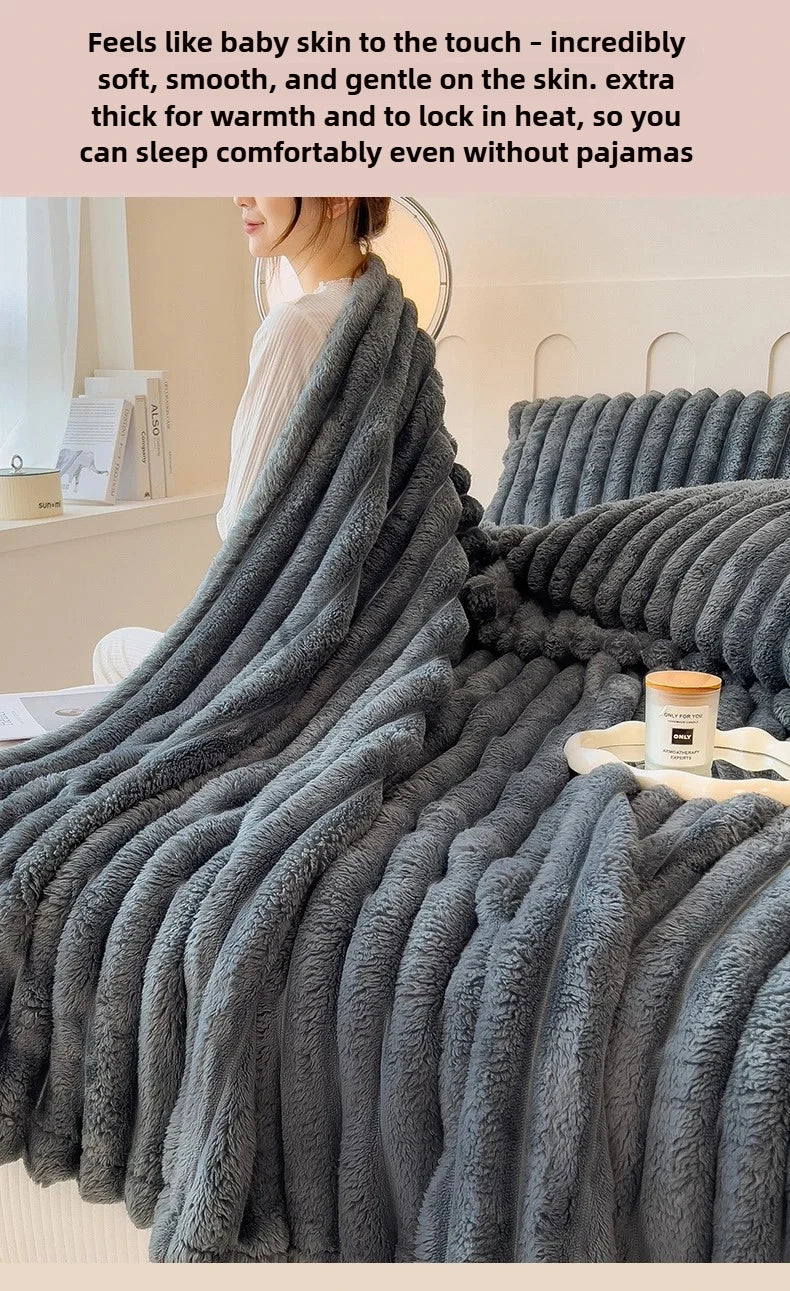 Solid Thickened Wide Striped Flannel Multifunctional Blanket, Can Be Used As Bed Sheet Cover Blanket, Sofa Blanket,nap Blanket