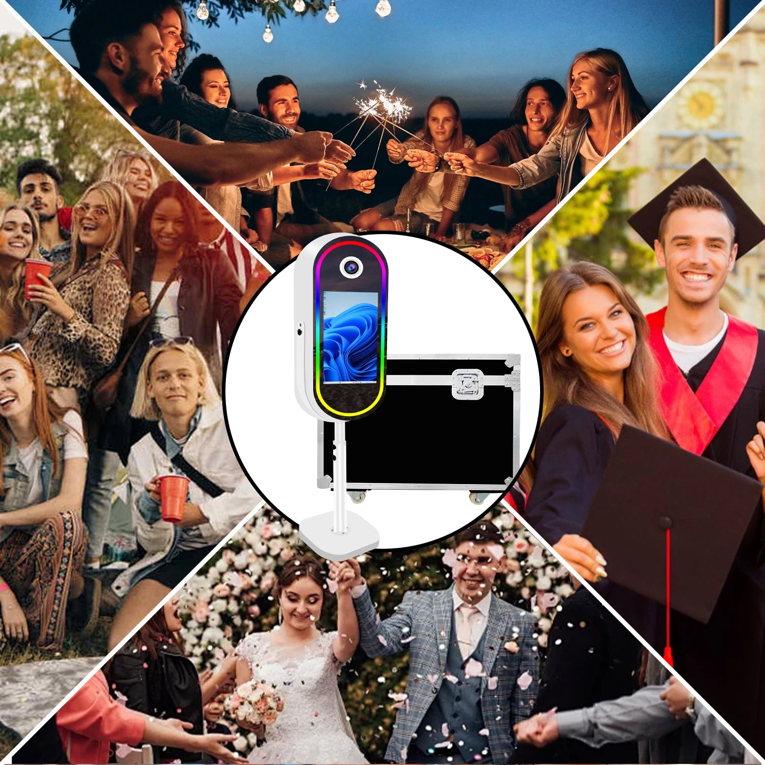 40inch Mirror Selfie Photobooth 21.5 Inch Touch Screen Magic Mirror Photo Booth DSLR Photo Booth with Flight Case for Partys