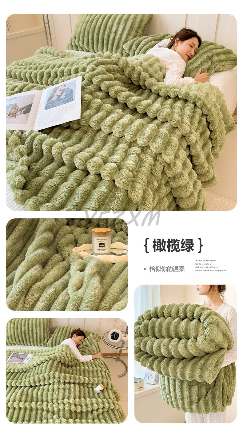 Solid Thickened Wide Striped Flannel Multifunctional Blanket, Can Be Used As Bed Sheet Cover Blanket, Sofa Blanket,nap Blanket